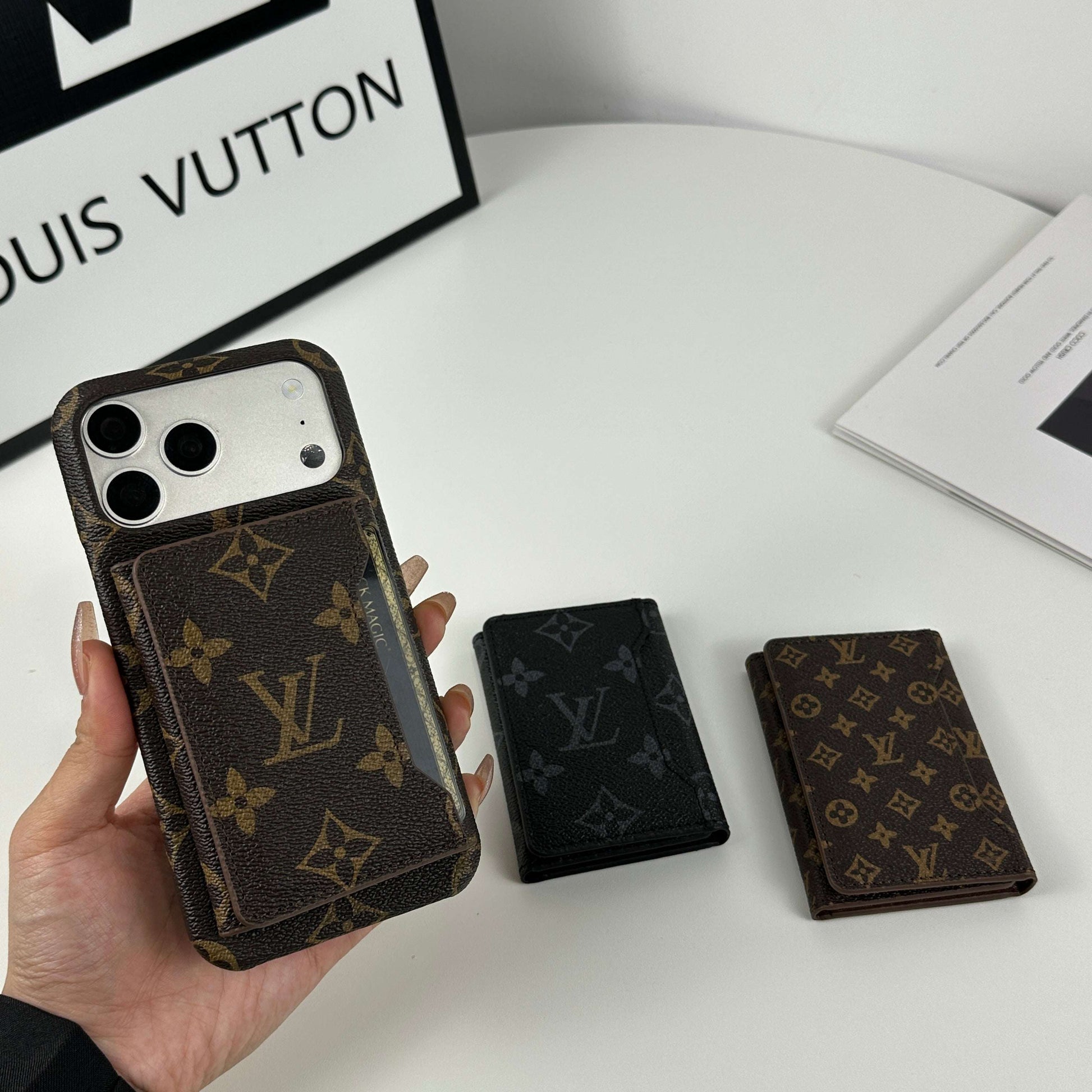 Premium Leather Monogram iPhone Case With Magnetic Wallet Big Printing For iPhone 17 Series-CYLV071