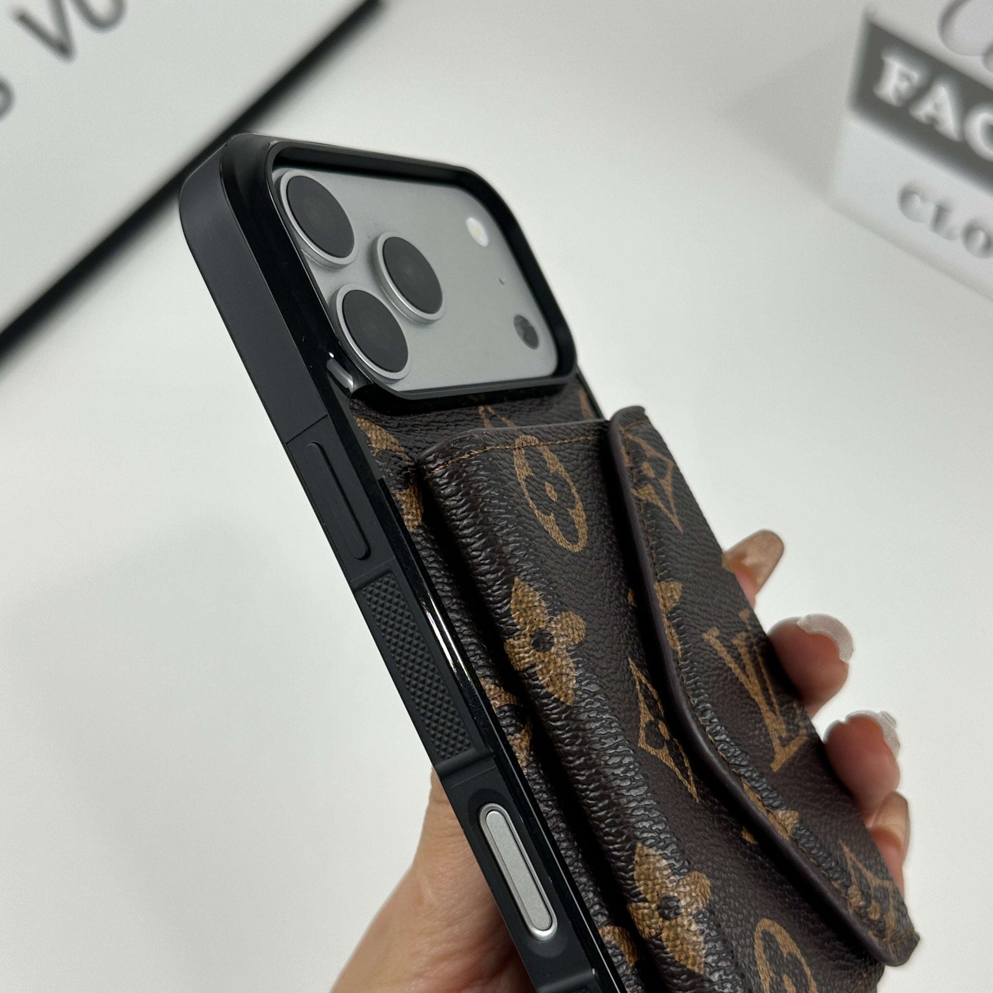 Classic Leather Monogram iPhone Case With Wallet Big Printing For iPhone 17 Series-CYLV077