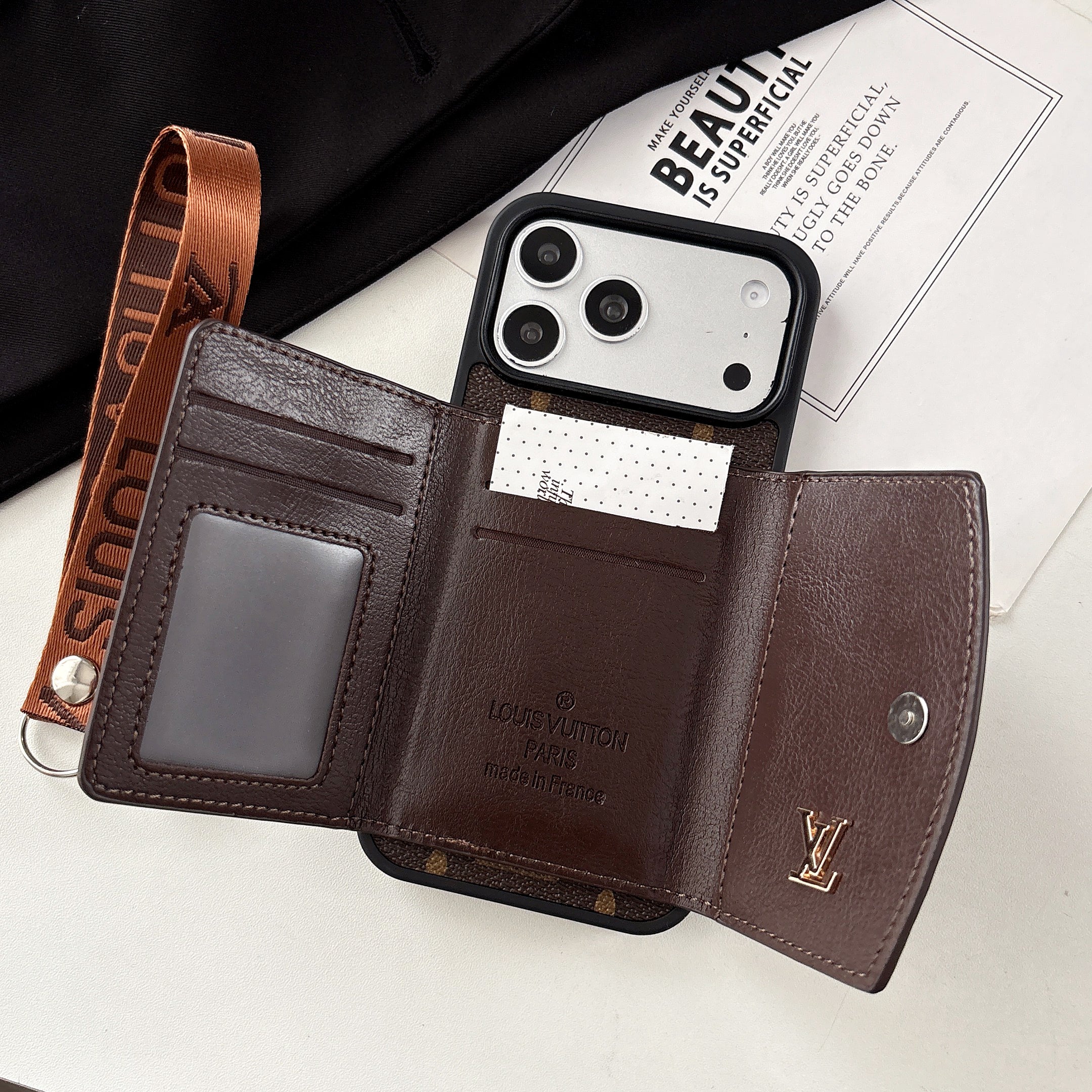 Luxury Monogram  iPhone Case With Wallet And Strap For iPhone 17 Series-CYLV139