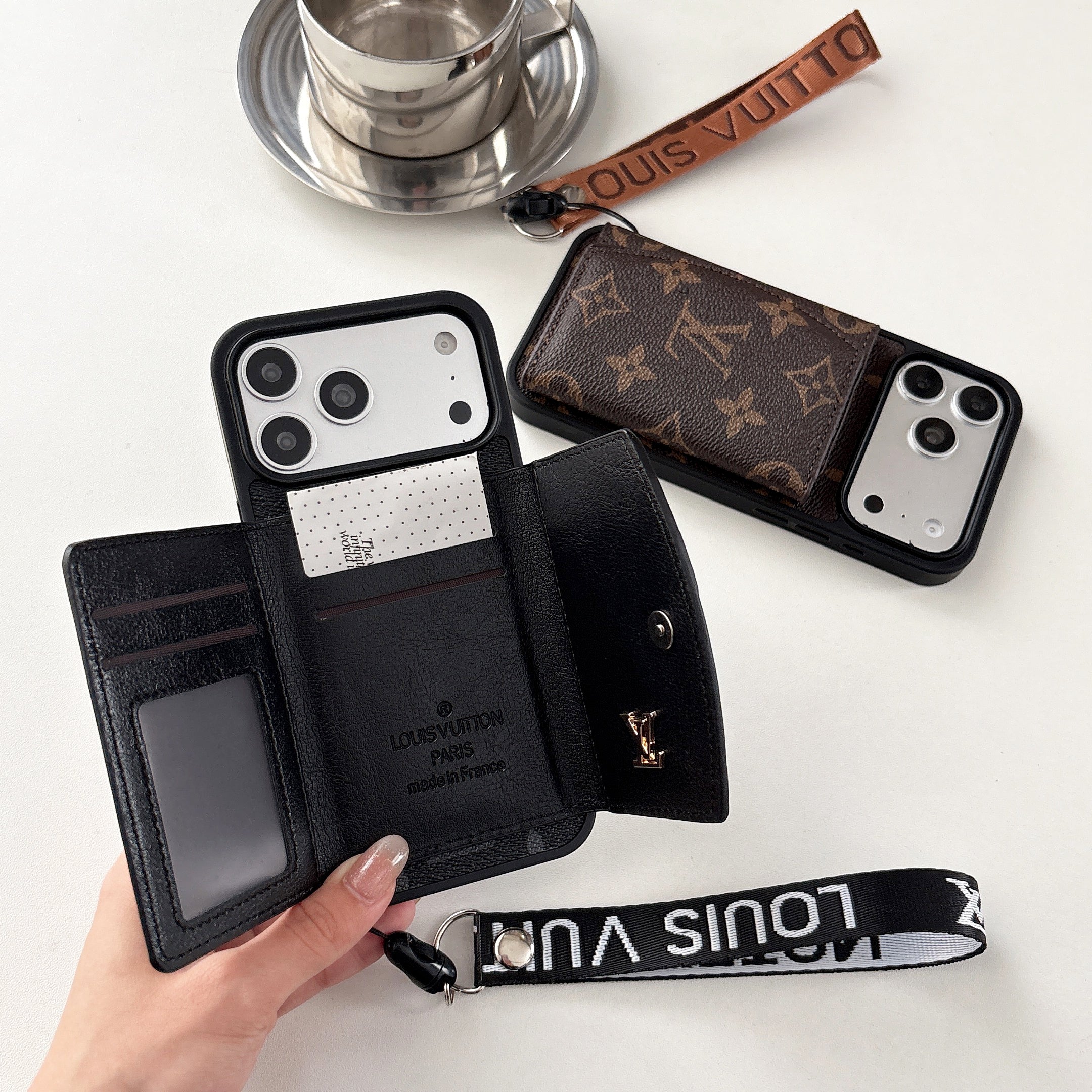 Luxury Monogram  iPhone Case With Wallet And Strap For iPhone 17 Series-CYLV139