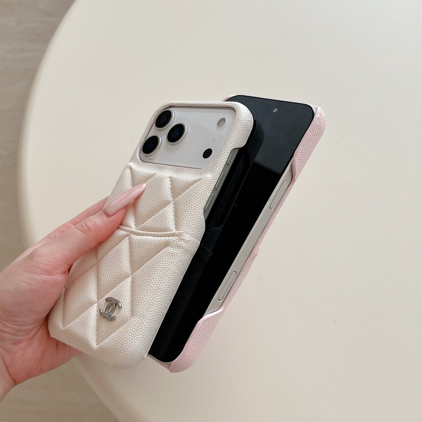 Luxury Leather CC iPhone Case With Card Holder White For iPhone 17 Series-CYCC023