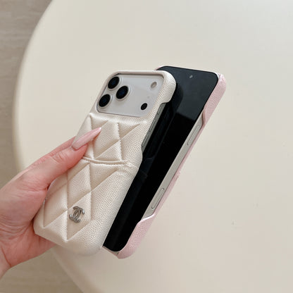 Luxury Leather CC iPhone Case With Card Holder Black For iPhone 17 Series-CYCC024