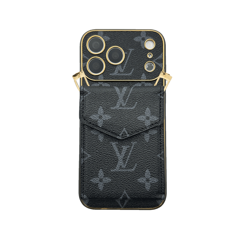 Classic Leather Monogram iPhone Case With Wallet And Crossbody Strap For iPhone 17 Series-CYLV127