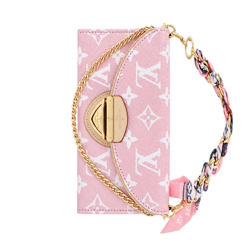 Premium Leather Monogram iPhone Case With Flip Wallet And Crossbody Strap-CYLV222
