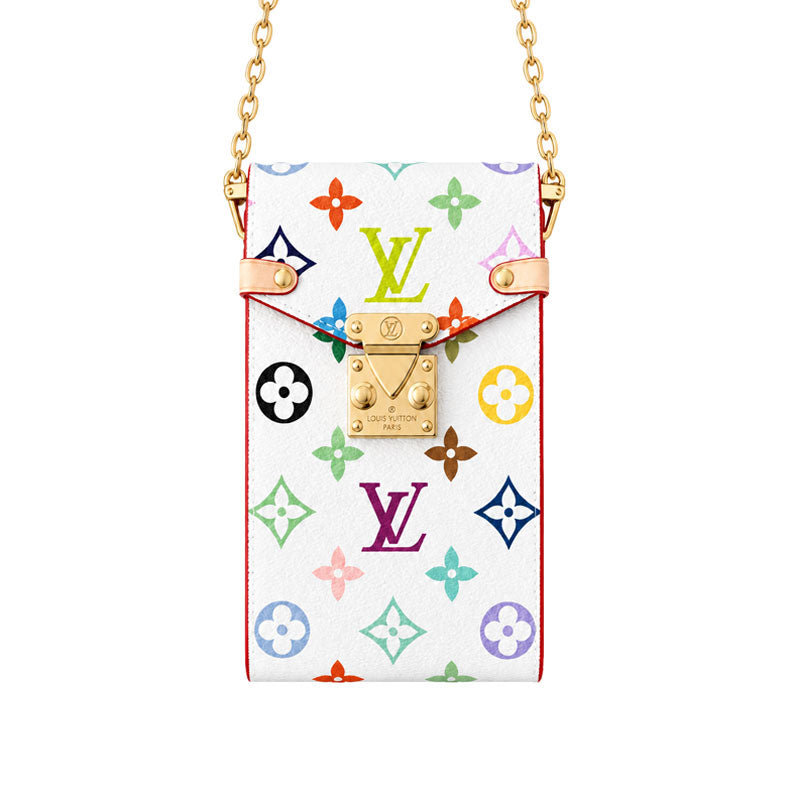 Luxury Leather Monogram Phone Pouch with Gold Chain Strap-CYLV228