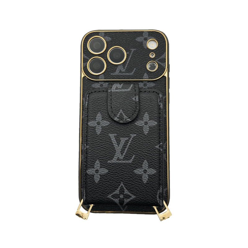 Luxury Leather Monogram iPhone Case With Wallet And Crossbody Strap For iPhone 17 Series-CYLV125