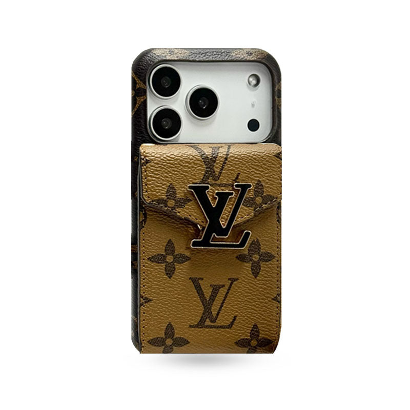 Leather Monogram iPhone Case With Card Holder And Strap For iPhone 17 Series-CYLV029