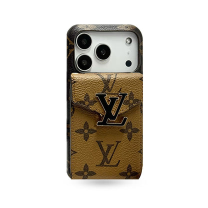 Leather Monogram iPhone Case With Card Holder And Strap For iPhone 17 Series-CYLV029