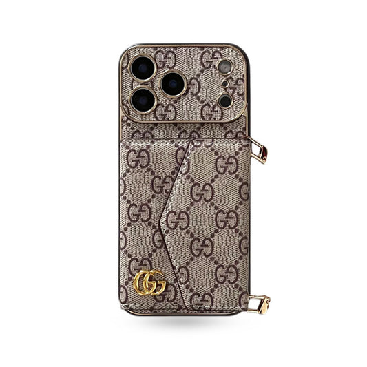 Premium GG iPhone Case With Wallet And Crossbody Strap For iPhone 17 Series-CYGG003