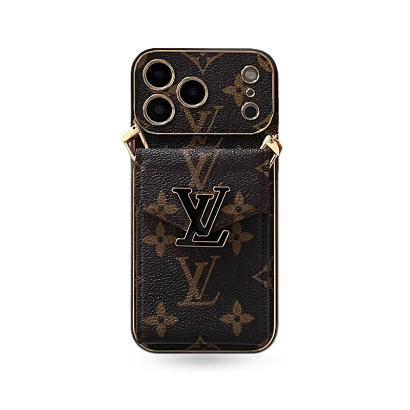 Leather Monogram iPhone Case With Card Holder And Strap For iPhone 17 Series-CYLV004