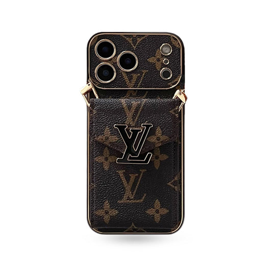 Leather Monogram iPhone Case With Card Holder And Strap For iPhone 17 Series-CYLV004