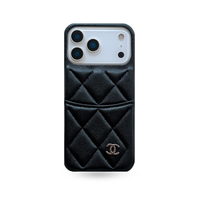 Luxury Leather CC iPhone Case With Card Holder Black For iPhone 17 Series-CYCC024