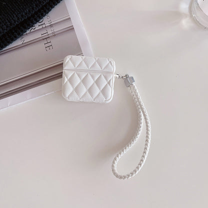 Diamond Grid AirPods Pro Case with Leather Lanyard White-LXK240703