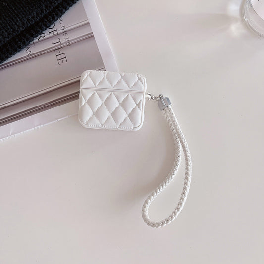 Diamond Grid AirPods Pro Case with Leather Lanyard White-LXK240703