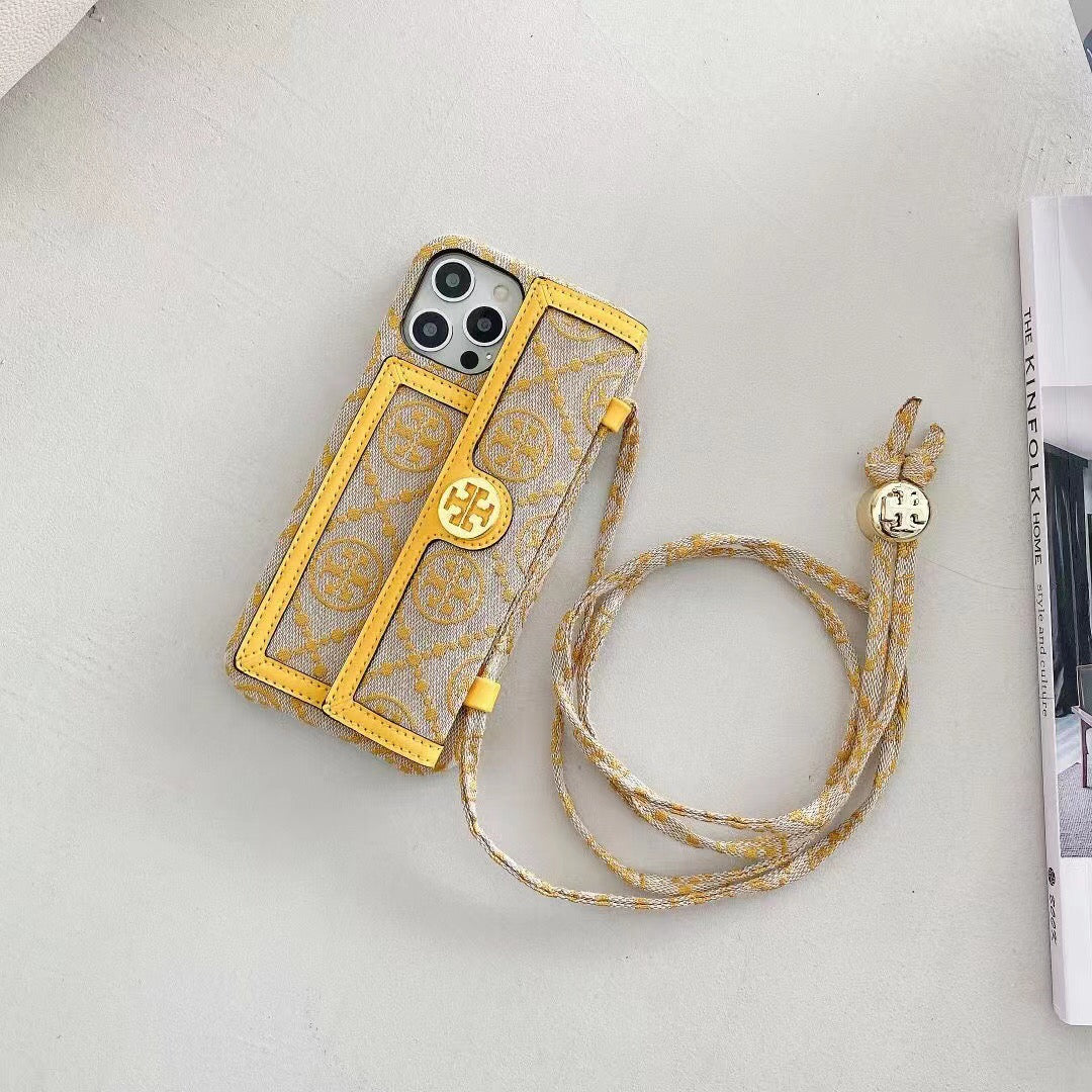 TB iPhone Case With Wallet And Strap Yellow -SlK240411