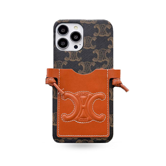 CL iPhone Case With Card Holder and Strap Black-XK240326