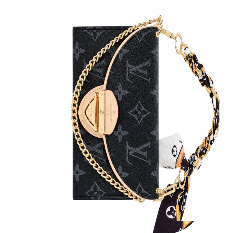 Premium Leather Monogram iPhone Case With Flip Wallet And Crossbody Strap-CYLV222