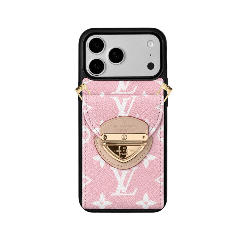 Leather Monogram iPhone Case With Card Holder And Crossbody Strap For iPhone 17 Series-CYLV216