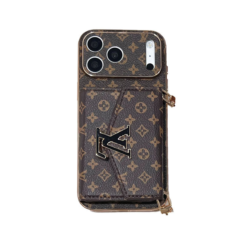 High-quality Leather  Monogram iPhone Case With Wallet And Crossbody Strap For iPhone 17 Series-CYLV150