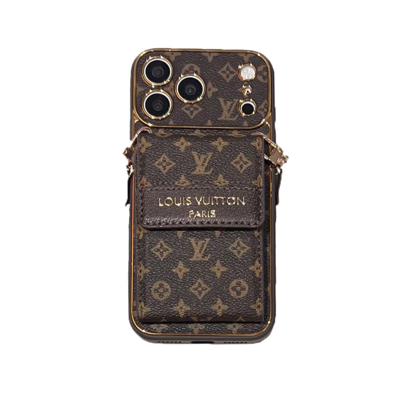 Leather  Monogram iPhone Case With Wallet And Crossbody Strap For iPhone 17 Series-CYLV148