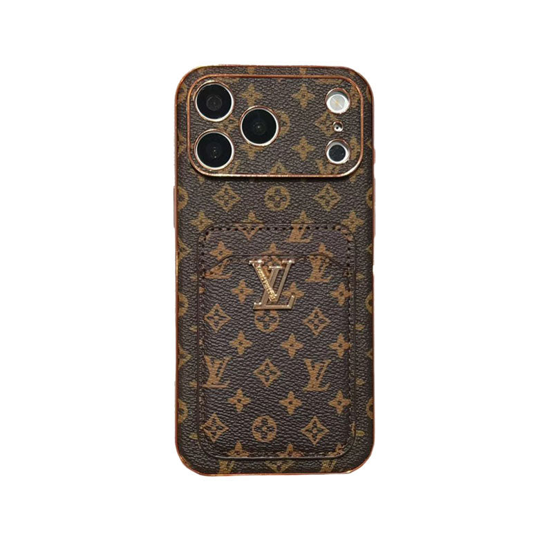 Elegant Leather Monogram iPhone Case With Card Holder For iPhone 17 Series-CYLV208