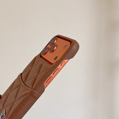 Classic Leather CC iPhone Case With Card Holder Brown For iPhone 17 Series-CYCC034