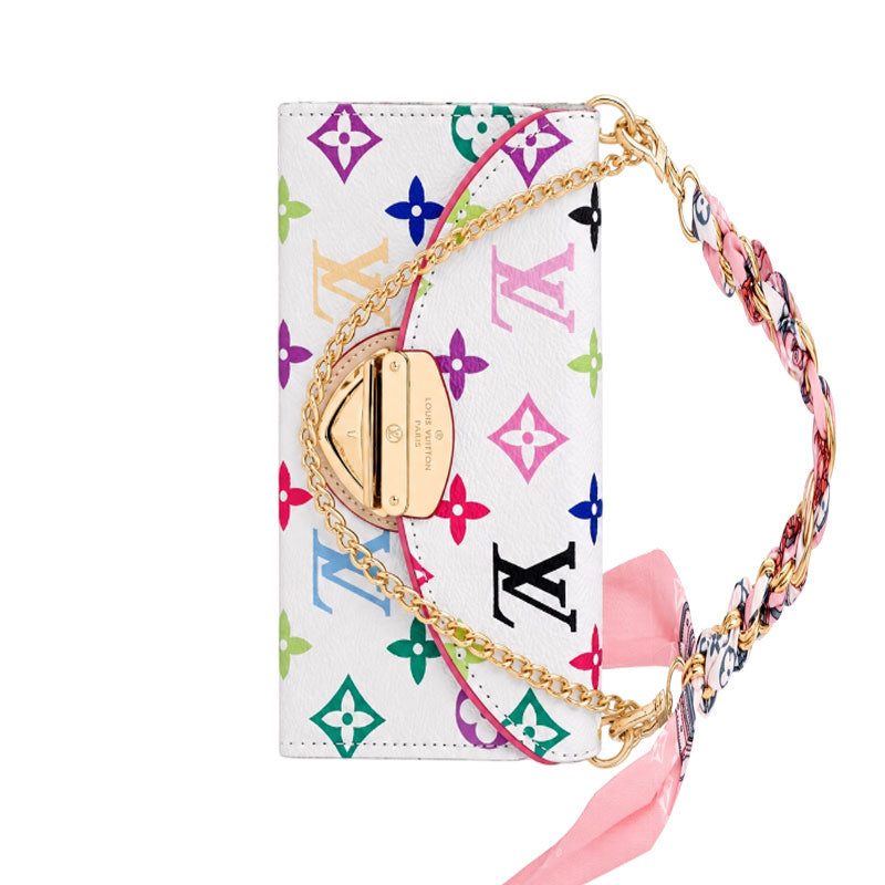 Premium Leather Monogram iPhone Case With Flip Wallet And Crossbody Strap-CYLV222
