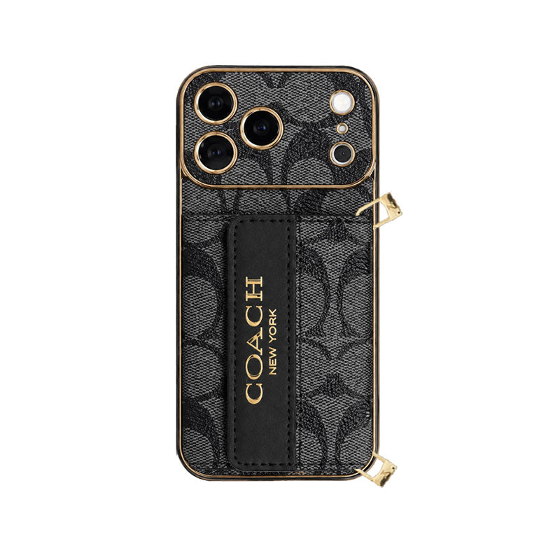 Premium Leather CH iPhone Case With Wallet And Crossbody Strap For iPhone 17 Series-CYCH206