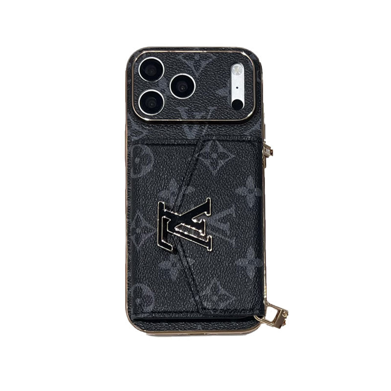 High-quality Leather  Monogram iPhone Case With Wallet And Crossbody Strap For iPhone 17 Series-CYLV150