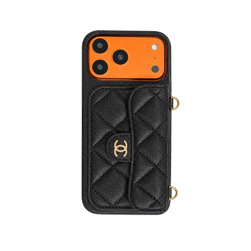 High-quality Leather CC iPhone Case  With Wallet And Crossbody Strap-CYCC162