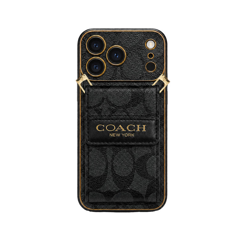 Luxury Leather CH iPhone Case With  Card Holder And Crossbody Strap For iPhone 17 Series-CYCH207
