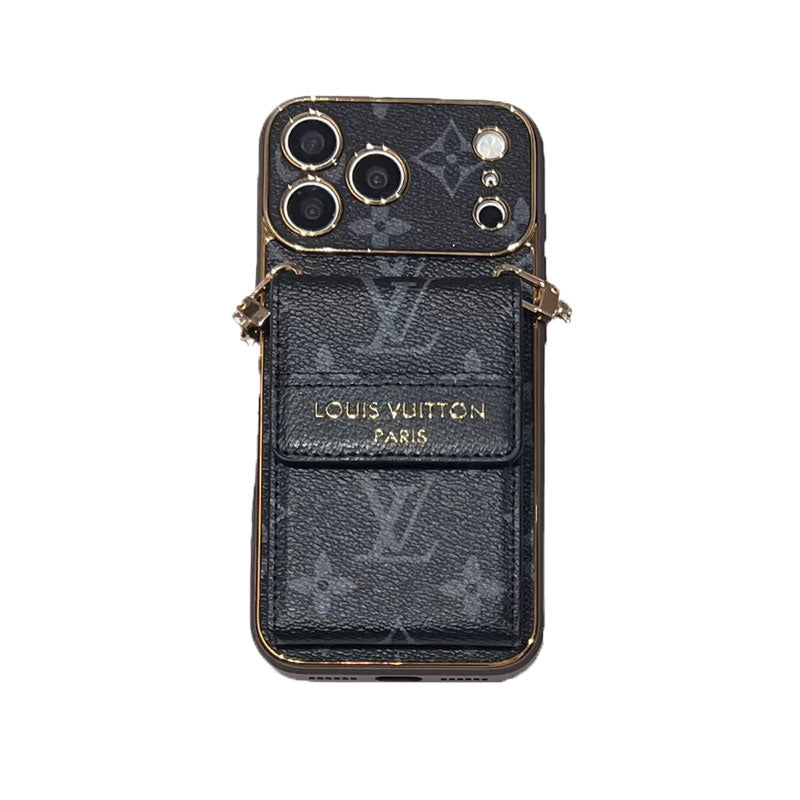 Leather  Monogram iPhone Case With Wallet And Crossbody Strap For iPhone 17 Series-CYLV148