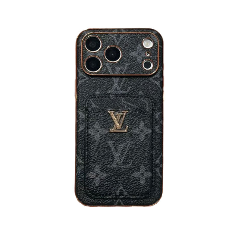Elegant Leather Monogram iPhone Case With Card Holder For iPhone 17 Series-CYLV208