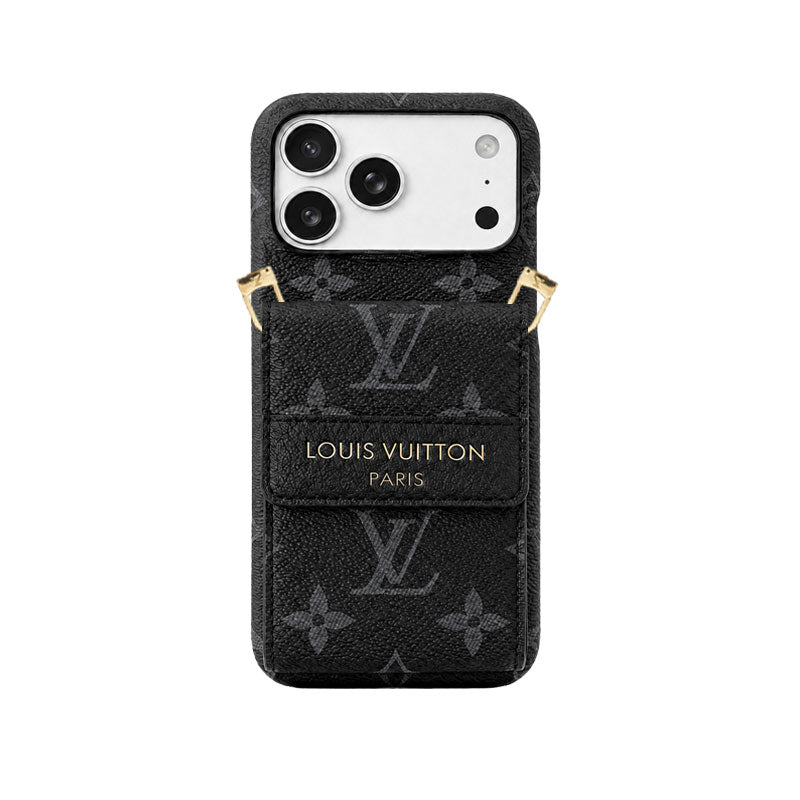 Classic Leather Monogram iPhone Case With Card Holder And Crossbody Strap For iPhone 17 Series-CYLV213