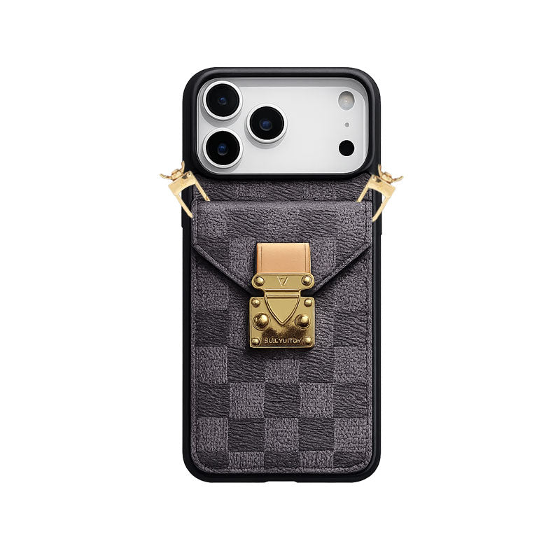 Refined Leather Monogram iPhone Case With Wallet And Crossbody Strap For iPhone 17 Series-CYLV173