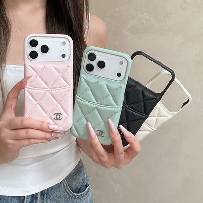 Luxury Leather CC iPhone Case With Card Holder White For iPhone 17 Series-CYCC023