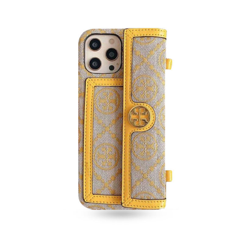 TB iPhone Case With Wallet And Strap Yellow -SlK240411