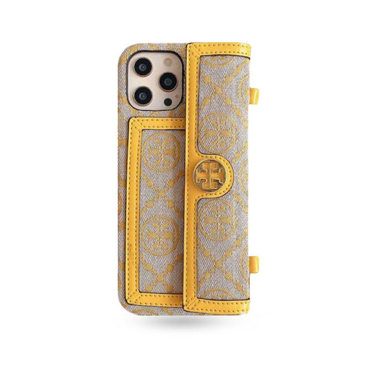 TB iPhone Case With Wallet And Strap Yellow -SlK240411