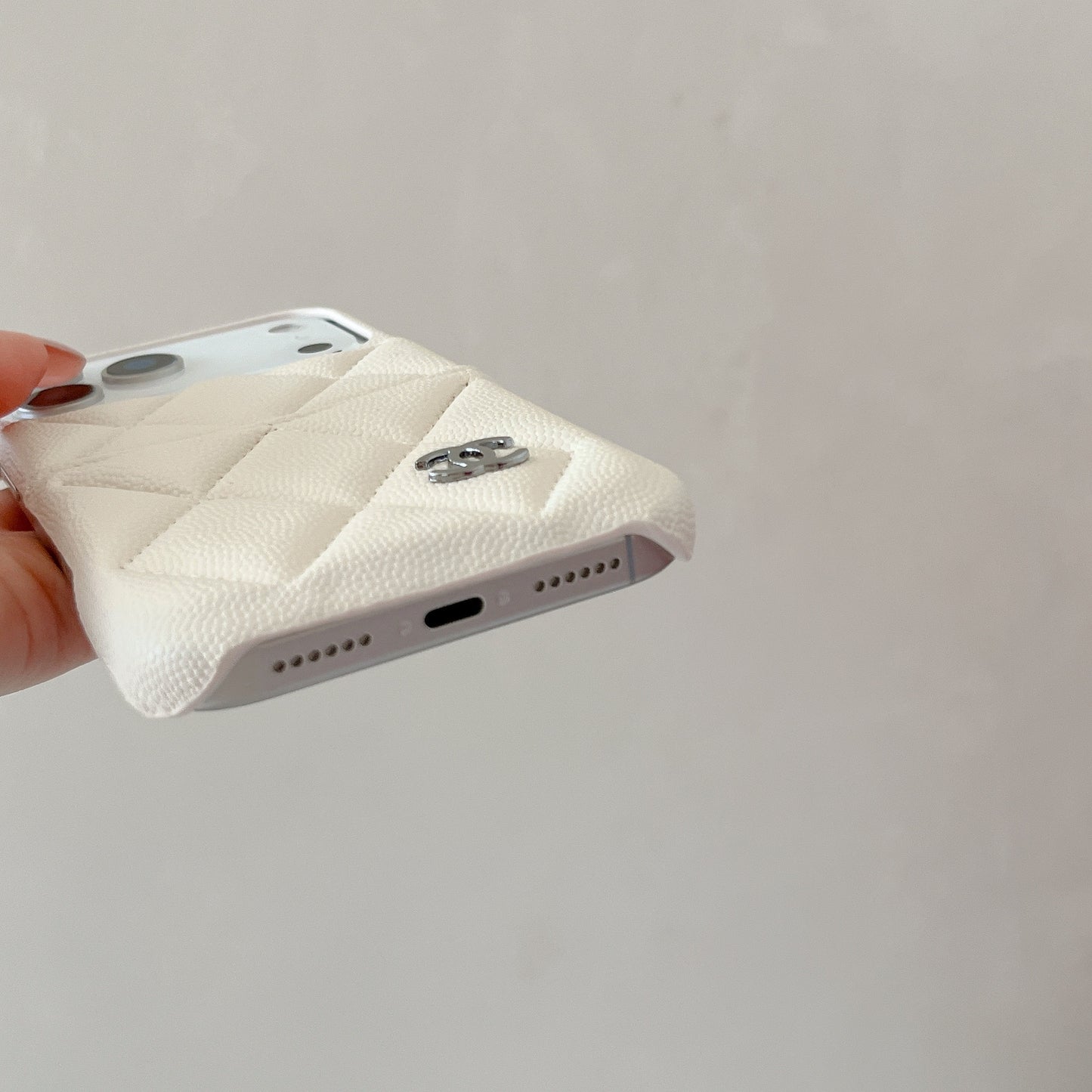 Luxury Leather CC iPhone Case With Card Holder White For iPhone 17 Series-CYCC023