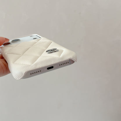 Luxury Leather CC iPhone Case With Card Holder White For iPhone 17 Series-CYCC023