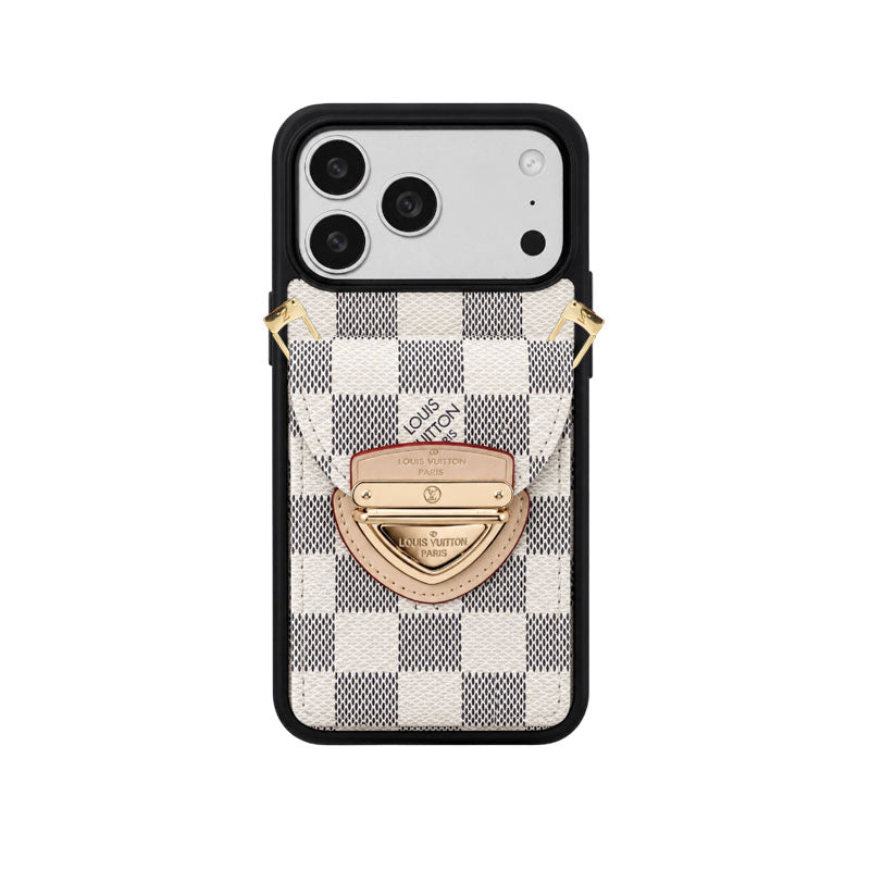 Leather Monogram iPhone Case With Card Holder And Crossbody Strap For iPhone 17 Series-CYLV216