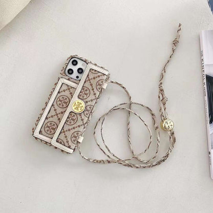 TB iPhone Case With Wallet And Strap White -SlK240411
