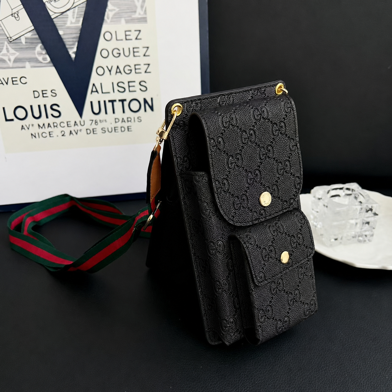 Elegant Leather GG Crossbody Phone Bag-CYGG194