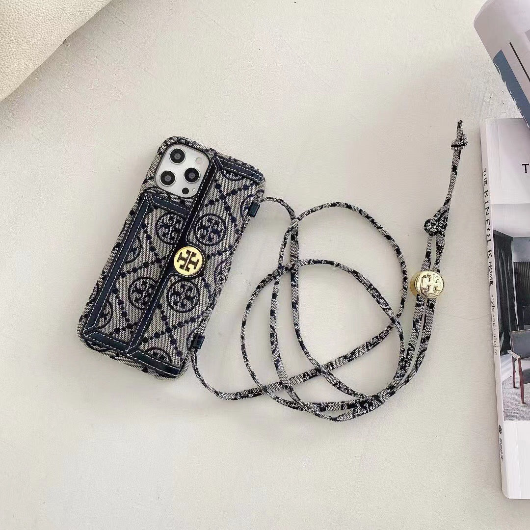TB iPhone Case With Wallet And Strap Black -SlK240411