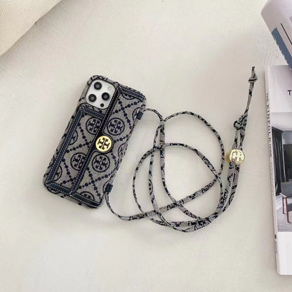 TB iPhone Case With Wallet And Strap Black -SlK240411