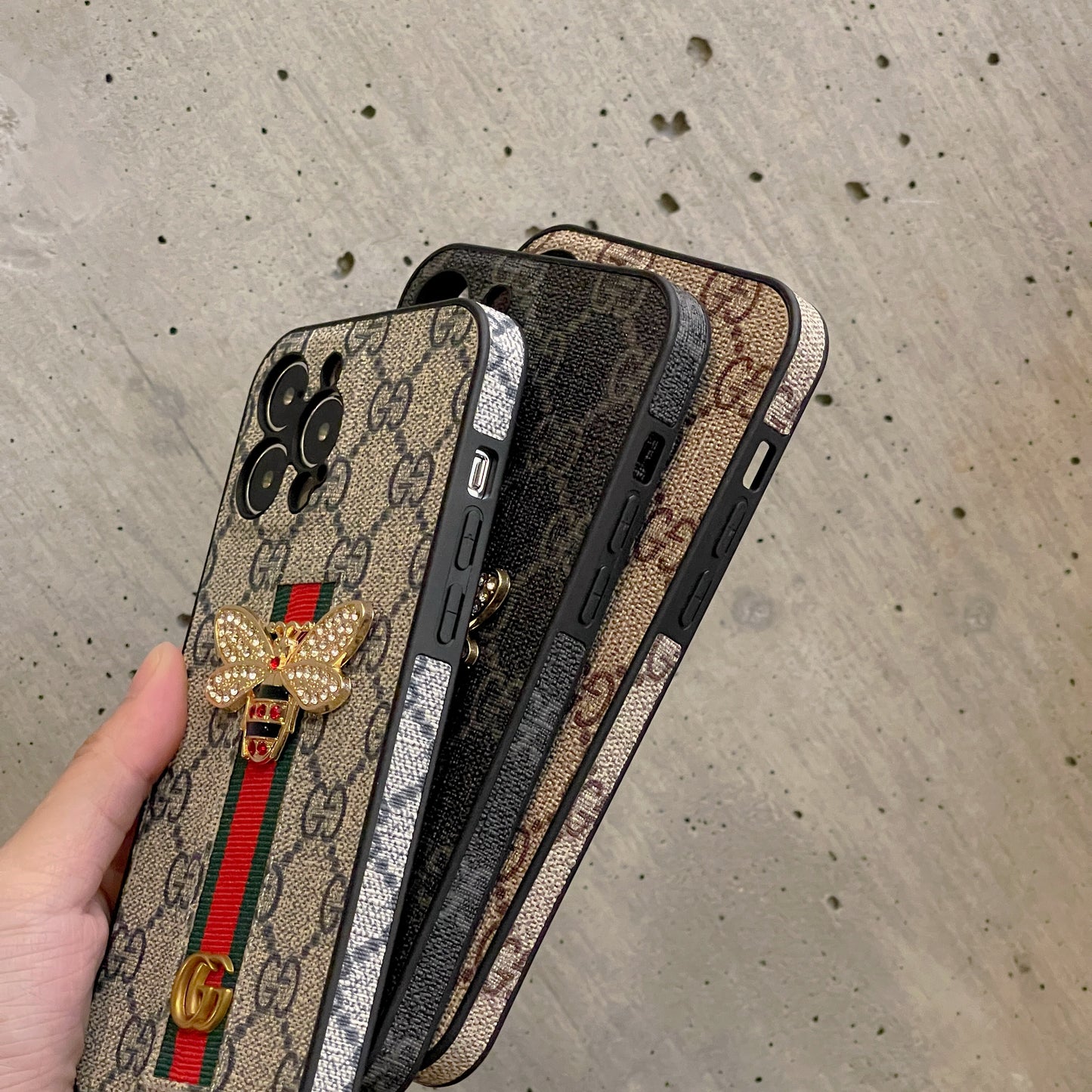 Leather GG iPhone Case With Bee-CRK252050