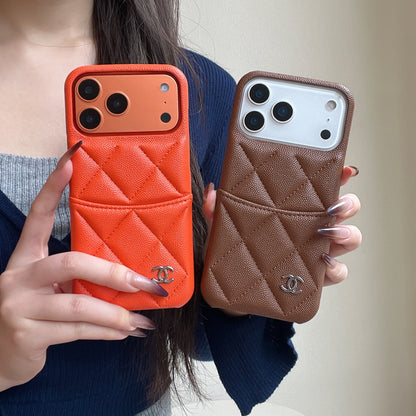 Classic Leather CC iPhone Case With Card Holder Brown For iPhone 17 Series-CYCC034