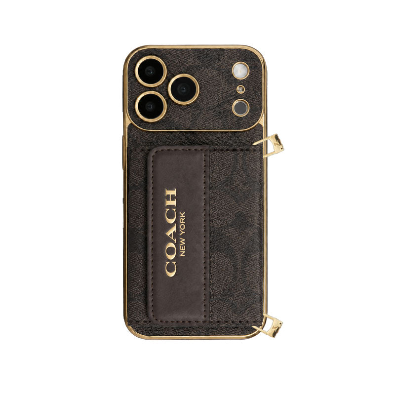 Premium Leather CH iPhone Case With Wallet And Crossbody Strap For iPhone 17 Series-CYCH206