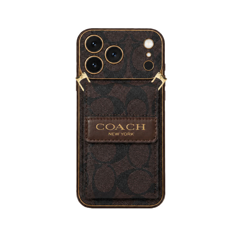 Luxury Leather CH iPhone Case With  Card Holder And Crossbody Strap For iPhone 17 Series-CYCH207