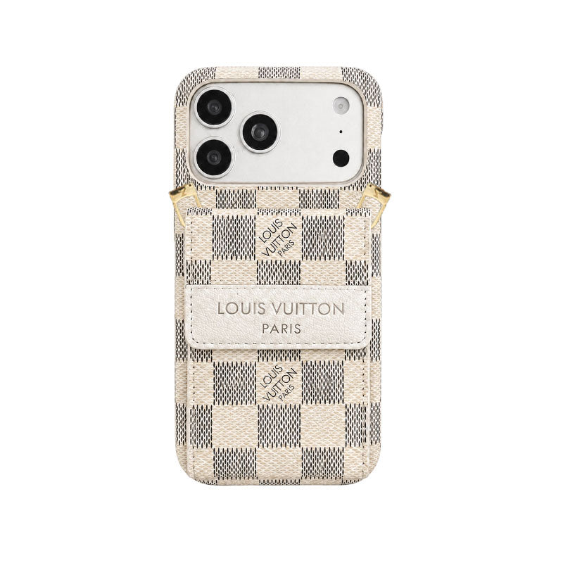 Classic Leather Monogram iPhone Case With Card Holder And Crossbody Strap For iPhone 17 Series-CYLV213